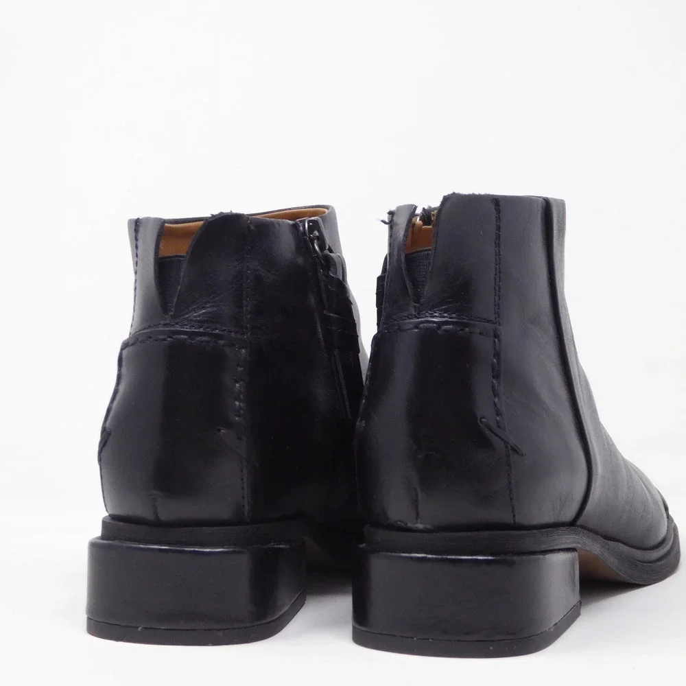 Franco Sarto Nemi Women Ankle Boots Black Leather Side Zip Block Heel 8M